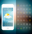 mobile weather application screen with icon set vector image vector image