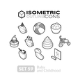 isometric outline icons set 59 vector image