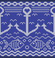 knitted seamless pattern with anchors and fishes vector image