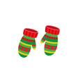 pair of striped knitted mittens red and green vector image