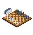isometric chess board and pieces icons vector image vector image