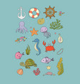 big set of marine sea theme cute cartoon turtle vector image