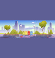 dirty city park with trash bins and litter vector image vector image
