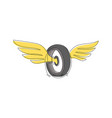 single one line drawing wheel with wings winged vector image