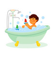 boy taking a bath - colorful flat design style vector image