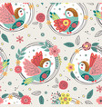 seamless pattern with birds in floral frames vector image vector image