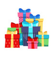 bunch gift boxes colorful gifts bows ribbons vector image vector image