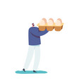 tiny male character holding huge package with eggs vector image
