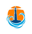 lighthouse or beacon with sea and ocean waves vector image