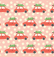 pattern with red car and christmas tree vector image vector image