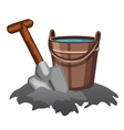 bucket of water and shovel in the ground vector image