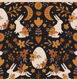 seamless boho pattern with bunnies and eggs vector image