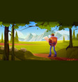 traveler man with map stand at beautiful landscape vector image
