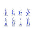 outlined rockets spaceships cosmic shuttles vector image