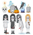 set of halloween ghost and elements vector image