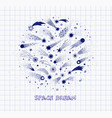 doodle space and shooting stars in circle on lined vector image
