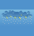 paper cut stormy sky origami clouds with rain vector image vector image