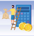 young man with calculator and stair vector image