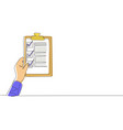 continuous one line drawing clipboard in hand vector image vector image