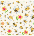 cute cartoon honey bees and flowers on subtle vector image