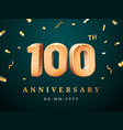 100th anniversary sign with falling confetti vector image