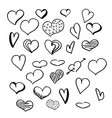 hearts doodle set collection hand drawn vector image