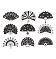 black paper fans vintage chinese monochrome vector image