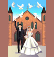 wedding couple releasing white doves vector image vector image