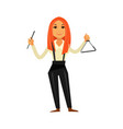 woman playing triangle vector image