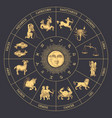 zodiac circle of horoscope signs and sun crescent vector image