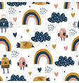 rainbow and bird seamless pattern for baby vector image