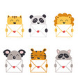set of isolated animals with envelope vector image vector image