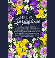 hello springtime floral flower bunch poster vector image vector image