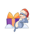 cute christmas rabbit in red santa claus hat vector image