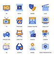 cinema icons set in flat style video presentation vector image