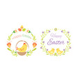 happy easter hand drawn badge with hand lettering vector image