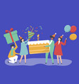 character people holding birthday party icons vector image