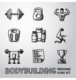 set of bodybuilding freehand icons with - dumbbell vector image