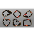 burnt holes in paper with fire and black ash vector image vector image