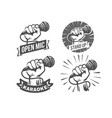 hand with microphone emblem set karaoke open mic vector image vector image