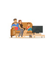 young family watching tv with little boy people vector image