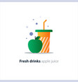 high glass with green apple refreshing fruit drink vector image