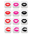 lips kiss red pink and black glossy buttons vector image vector image