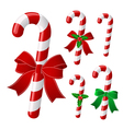 candy cane collection with ribbon and holly vector image vector image
