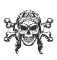 skull in pilot helmet and goggles vector image