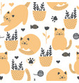 cute seamless pattern with funny cats cartoon vector image
