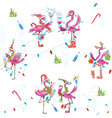 flamingoes christmas party seamless pattern vector image