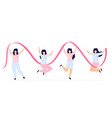 girls with pink ribbons jump and have fun vector image vector image