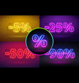 four glowing neon discount banners set vector image vector image