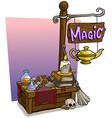 cartoon magic vendor booth market wooden stand vector image